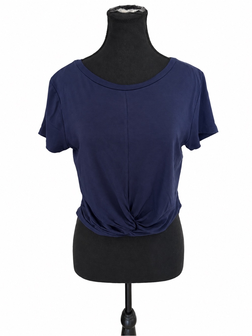 Gaze Navy Scoop Neck Gathered Hem Top L